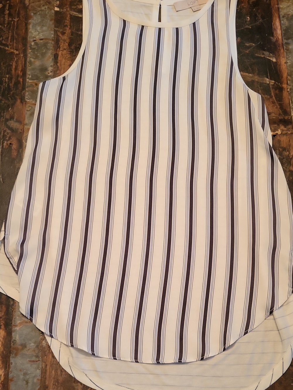 LOFT White Tank Top with Navy Vertical Stripes